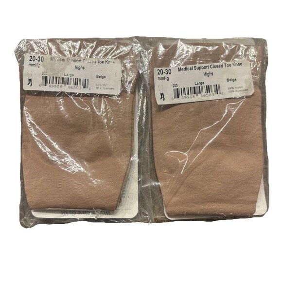 Ames Walker Medical Support Closed Toe Knee Highs 20-30 mmHg Large Beige 2 Pair - Picture 1 of 4